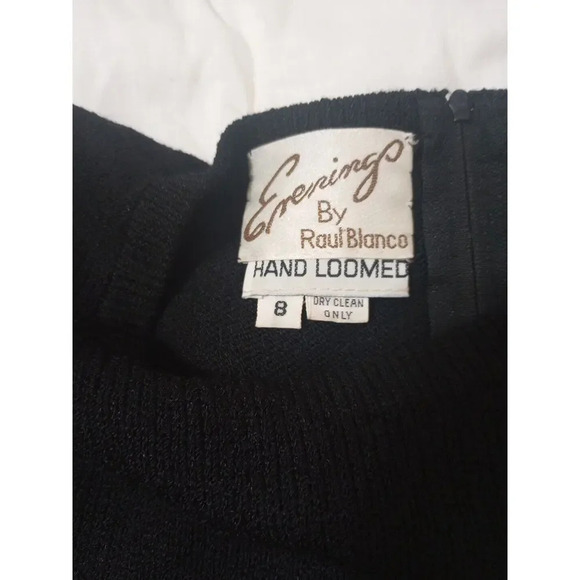 Evenings By Raul Blanco Sweater Sz 8 Vtg Hand Loomed Black Puff Sleeve Fringed - Picture 6 of 8